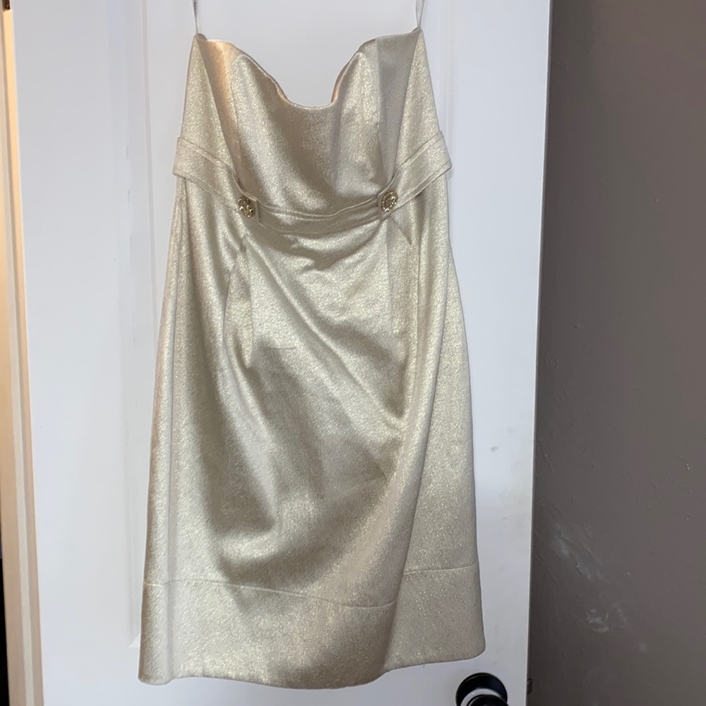 Women’s strapless champagne Davis bridal dress